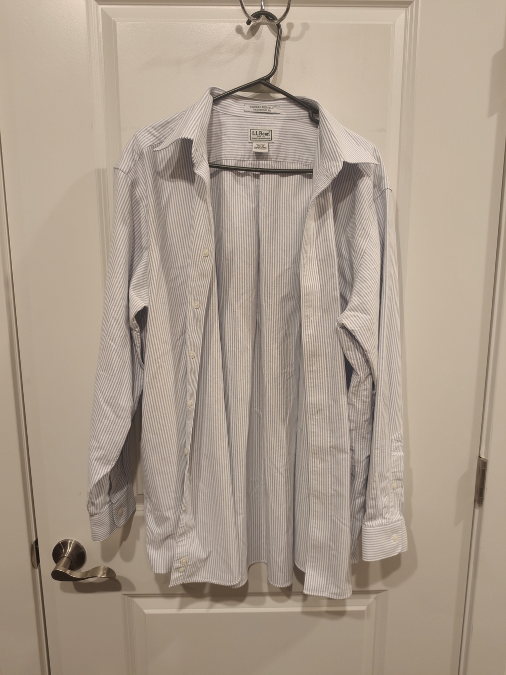 L.L. Bean Men's Light Blue and White Pinstripe Button-Down Shirt
